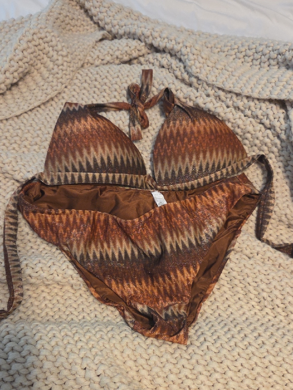 Brown Zigzag Triangle Bikini Set - Women Swim Bikini